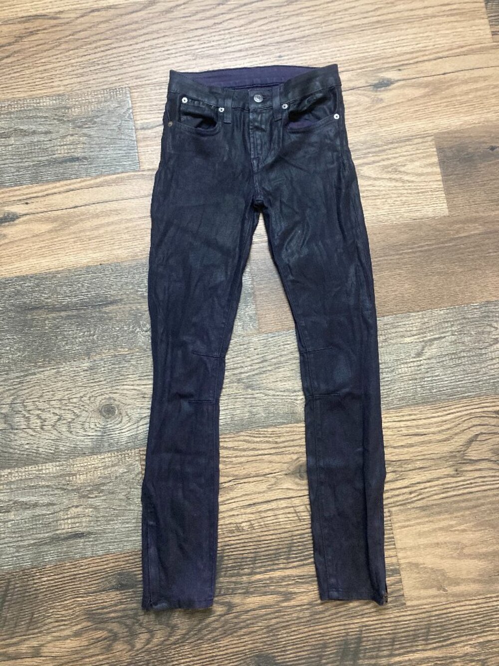 Helmut Lang Women’s Size 24 Black Coated Skinny Jeans Ankle Zip Made USA